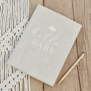 Products: Hello Baby Neutral Linen Baby Journal - Pixie Party Boutique