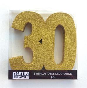 Products: Foam Glitter Number 30 Centrepiece - gold - Pixie Party Boutique