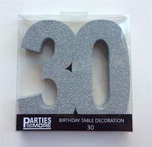 Foam Glitter Number 30 Centrepiece - silver - Pixie Party Boutique