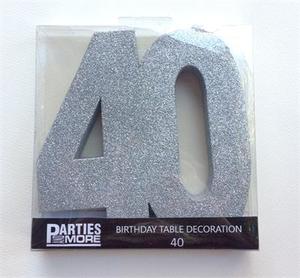 Foam Glitter Number 40 Centrepiece - silver - Pixie Party Boutique