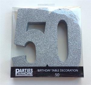 Foam Glitter Number 50 Centrepiece - silver - Pixie Party Boutique