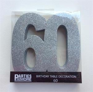 Foam Glitter Number 60 Centrepiece - silver - Pixie Party Boutique