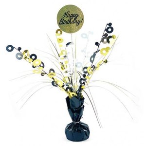 Happy Birthday Black & Gold Spray Centrepiece - Pixie Party Boutique