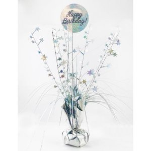 Products: Happy Birthday Holographic Silver Spray Centrepiece - Pixie Party Boutique