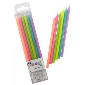 Neon bright slim candles 12pk - Pixie Party Boutique