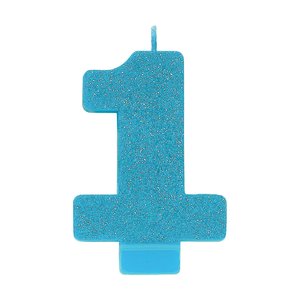 Products: Number 1 glitter candle - blue - Pixie Party Boutique