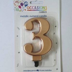 Products: Number 3 candle - rose gold - Pixie Party Boutique