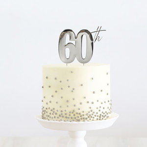 60th metal cake topper - silver - Pixie Party Boutique
