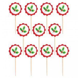 Products: Christmas Holly Design Party Picks - Pixie Party Boutique