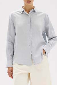 Assembly Label: Xander Linen Long Sleeve Shirt - Blue Haze