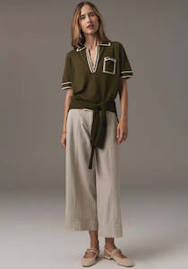 Pol: Sela Knit Polo - Khaki/Gold