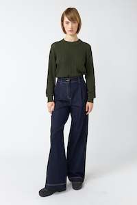 Denim Pleat Trouser - Indigo