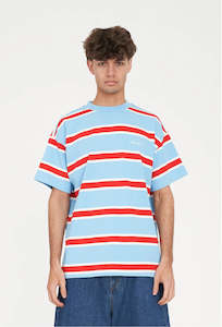 Men: Block Tee Stripe - Blue /Poppy