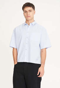 Men: Short Sleeve Box Shirt - Ice Blue Stripe