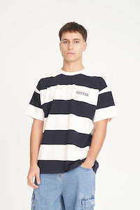 Huffer: Game Day Stripe Tee - Navy/Chalk