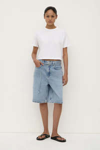 Loose Fit Long Denim Short - Mid Stone Wash