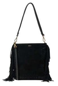 Accessories Women: Claudette Shoulder Bag Black Suede + Fringe