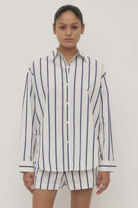 Nara Stripe Long Sleeve Shirt - White/True Navy