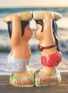 Homewares: Vintage Hawaiian Surfer Couple Salt & Pepper Set