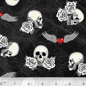 Fabric Library: SALE Fabric - Skulls & Winged Hearts (Black)