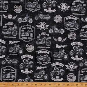 Fabric Library: SALE Fabric - Born to Ride in Black