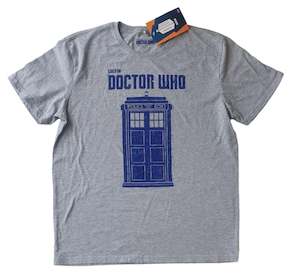 Womens Tees T Shirts: Doctor Who Grey Police Box T-Shirt (Large)