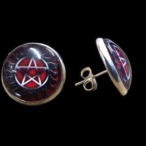 Supernatural Pentacle Red Stud Earrings