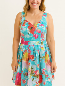 Turquoise Floral Casual/Cocktail Dress (Small)