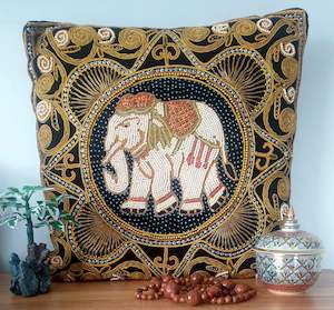 Pop Culture Cushion Covers: Vintage - Ethnic Beaded Thai Elephant Cushion Cover