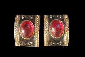Vintage 80s Red Gold Glam Clip-On Earrings