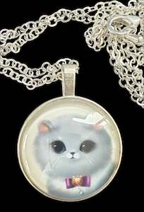Necklaces: White Cat Dome Necklace