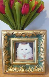Vintage Regal White Cat Silk Print Art