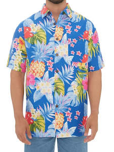 Lowes Blue Pineapple Tropical Hawaiian Shirt (XL)