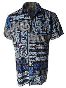 Tiki Lounge: Mens Blue Black Tribal Hawaiian Shirt (Medium)