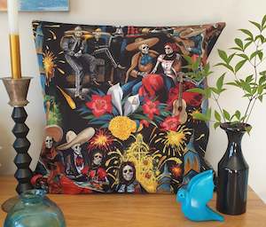Dia de los Muertos Village Handmade Cushion Cover 50cm