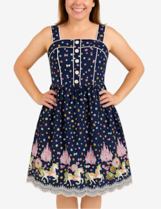 Nineteen 50 Princess Print Navy Dress (Small)