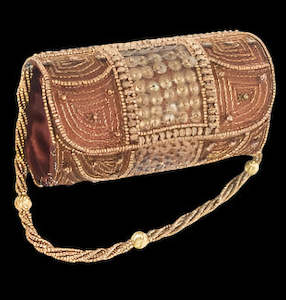 Handbags Wallets Purses: Tiny Bronze Beaded Clutch Cylinder Bag
