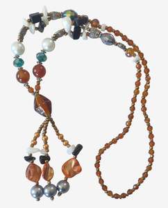Fashion: Retro Glam Long Beads Necklace - Earth Tones