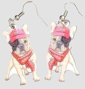 Earrings: French Bulldog in Red Earrings