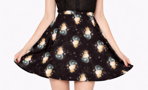 Dangerfield Purrmaids Cat Print Skater Skirt – Black (Large)