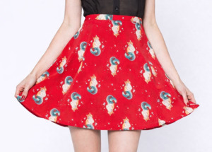 Dangerfield Purrmaids Cat Print Skater Skirt – Red (Large)
