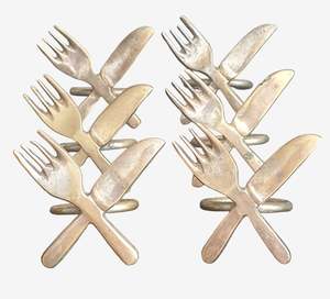 Vintage Set of 6 Brass Napkin Rings - Knives & Forks