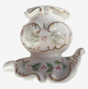 Christmas Collectables: Vintage Irish Dresden Holly-Bow Candle Holder