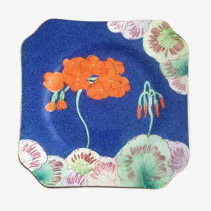 Vintage Japanese Cobalt Floral Square Side Plate 15cm