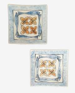 Tableware: Diana Poor NZ Hand-Decorated Square Plates – Pair (19cm)