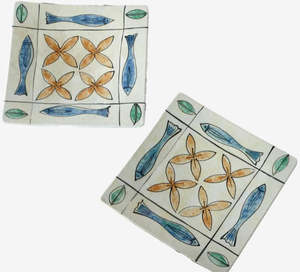 Diana Poor NZ Hand-Decorated Square Plates – Pair (24cm)