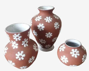Mid-Century Danish Lüthen Keramik Terracotta Vase Trio (1960s)
