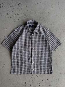 Cropped Shirts: Vintage Blue/Grey Waffle Cropped Check Shirt (M)