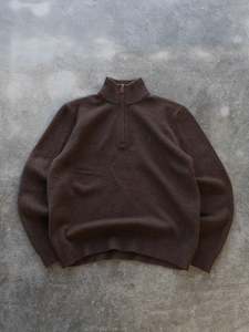 Knitwear: Vintage Brown Polo Ralph Lauren Quarter Zip Wool Knit (L)