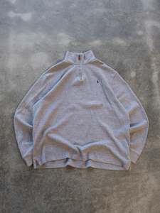 Vintage Grey Polo Ralph Lauren Quarter Zip Knit (XL)